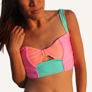 NWT The Bikini Lab Colorblock Pink, Peach And Green Bikini Top size Large